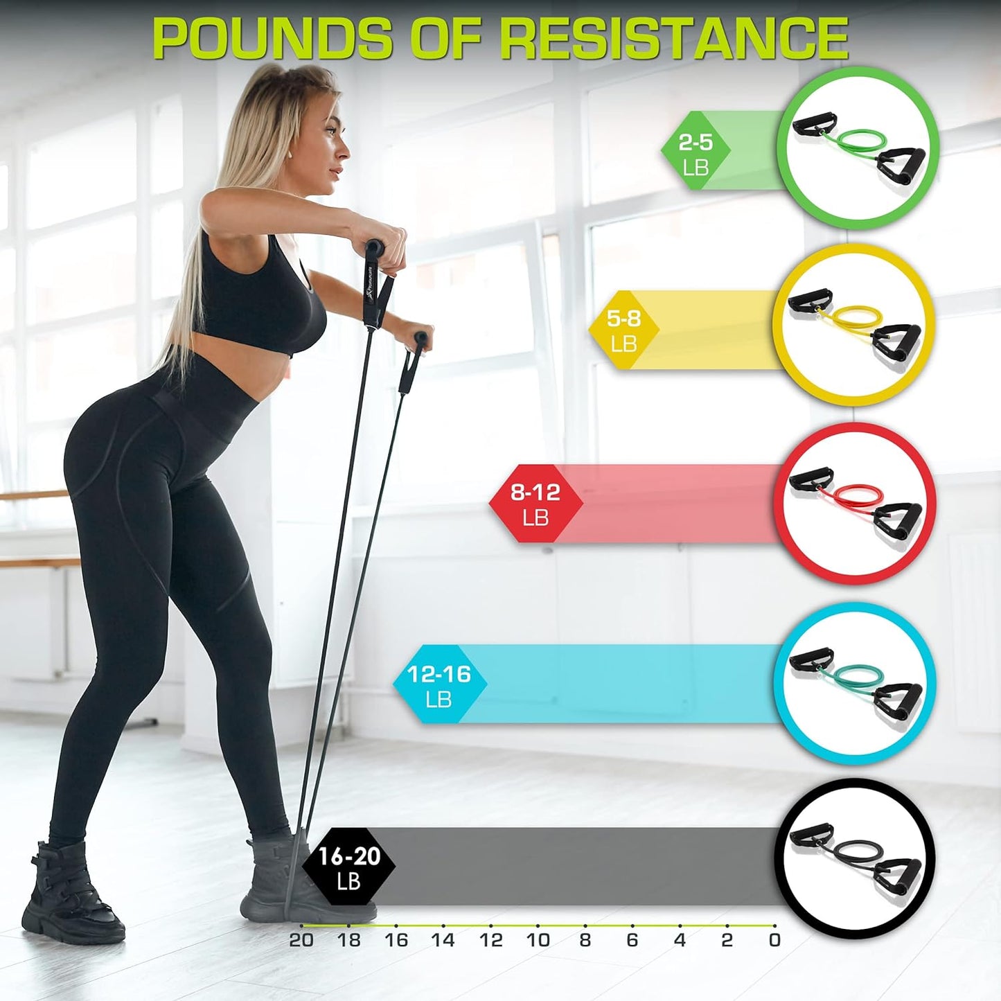 Tube Resistance Bands Set 2-20 LB with Attached Handles, Door Anchor, and Exercise Guide Full-Body Exercises and Home Workouts