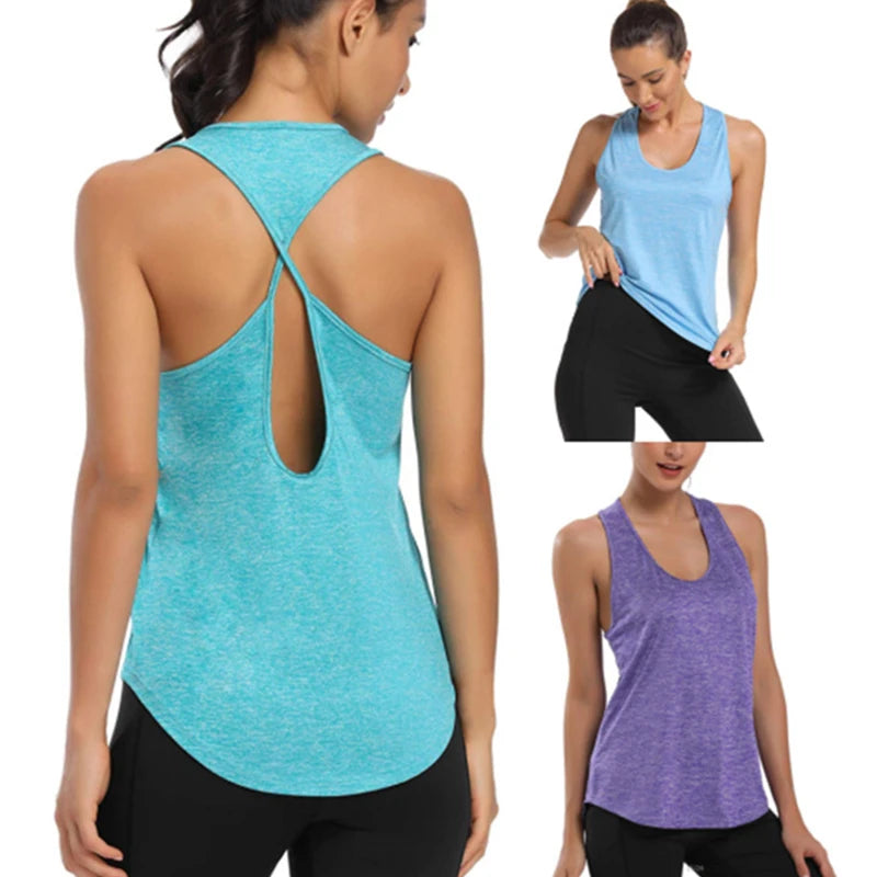 New Yoga Shirts Both Wear Sports Crop Top Workout Women Sleeveless Backless Gym Tops Athletic Fitness Vest Active Wear