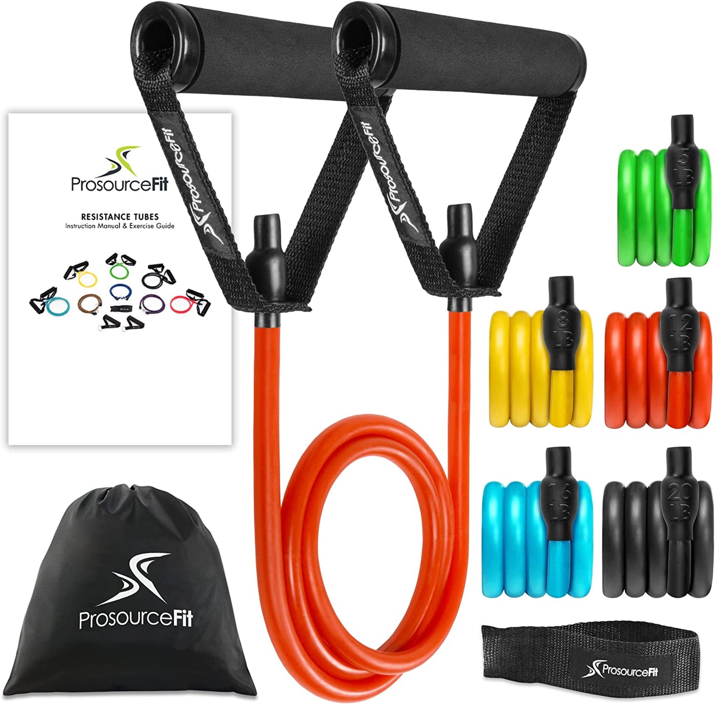 Tube Resistance Bands Set 2-20 LB with Attached Handles, Door Anchor, and Exercise Guide Full-Body Exercises and Home Workouts