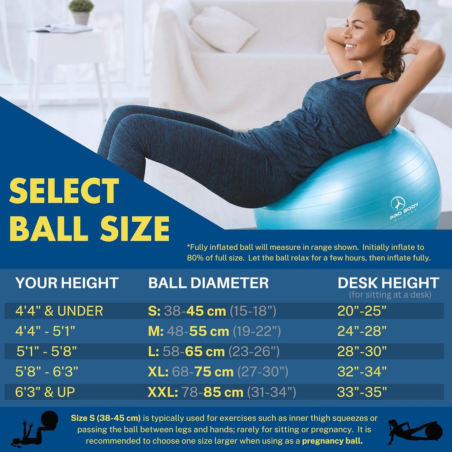 Ball Exercise Ball Yoga Ball, Multiple Sizes Stability Ball Chair, Large Gym Grade Birthing Ball for Pregnancy, Fitness, Balance, Workout and Physical Therapy W/Pump